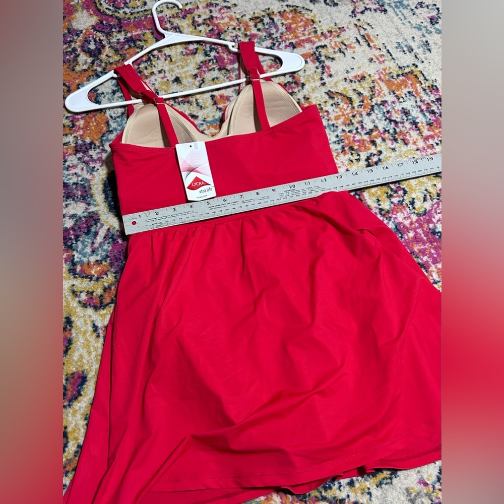 Red V-Neck Women's Swim Dress - Picture 10 of 13